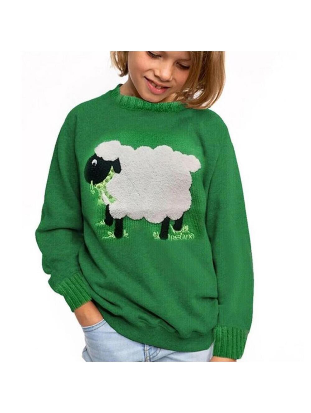 TRADITIONAL Craft Ireland Kids' Sheep Knit Green Sweater Sz 3/4 EUC